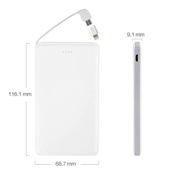 W0511 which 5000mAh Ultra Slim Credit Card Size Power Bank Built-in Android and Lightning Cable