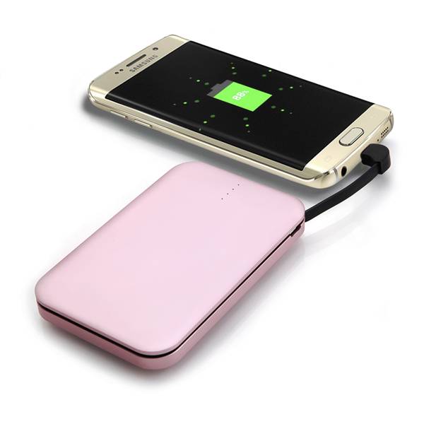W0609 Rose Golden 6000mah Metal Power Bank which built-in Micro cable with Type-C Adaptor