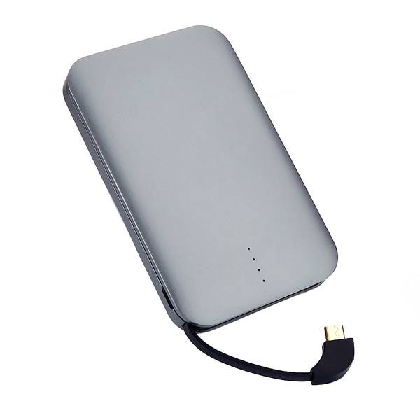 W0609 Dark Grey 6000mah Metal Power Bank which built-in Micro cable with Type-C Adaptor