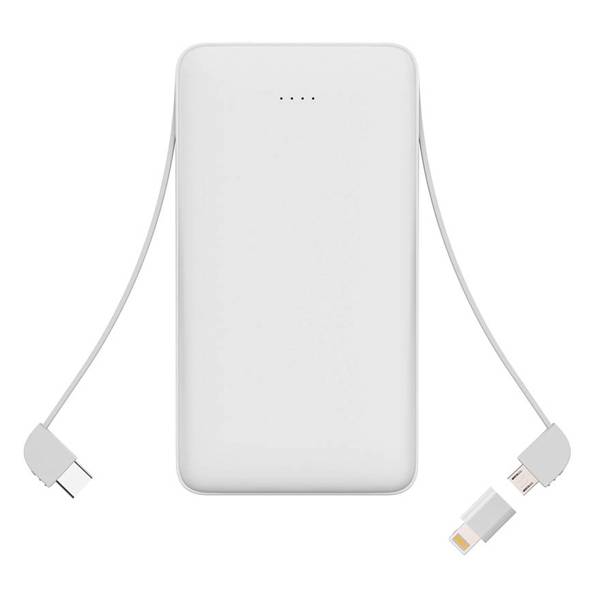 10,000mAh Portable Power Bank with built-in two cables with Android cable and Lightning cable