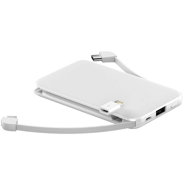 S0510 which 5000mAh White Power Bank Built-in Android Cable and Type-C Cable