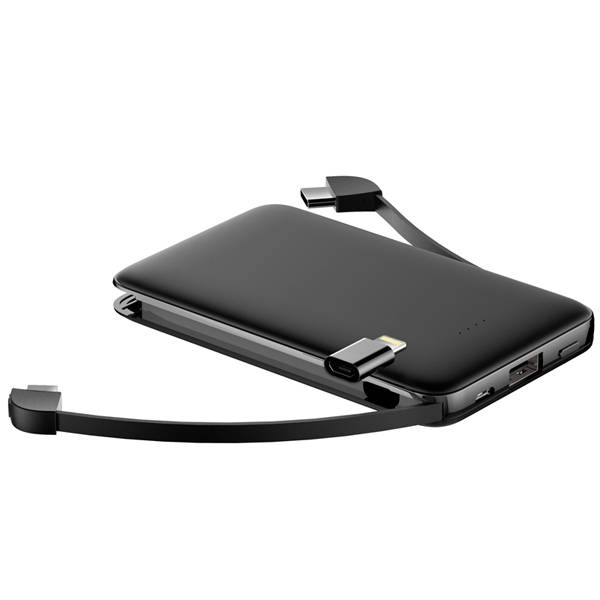 S0510 which 5000mAh  Black Power Bank with Built in Lightning Cable and Type-C Cable