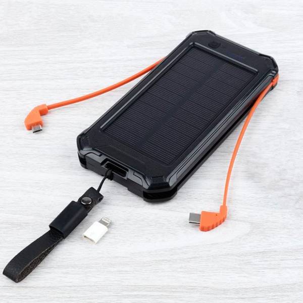 SP1001 Solar Power Bank Built in 2 Cables 10000mah 3 in 1 Portable Solar Phone Charger