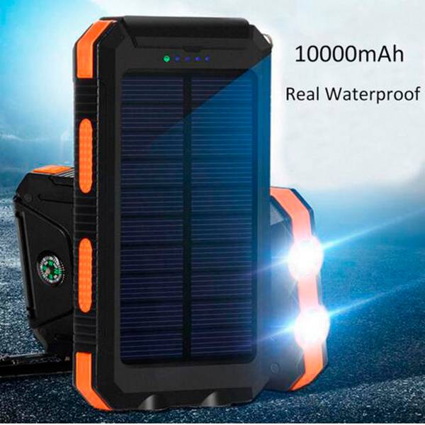 SP1005 Solar Power Bank Dual Usb 10000mah Waterproof Battery Charger  With Led Light 