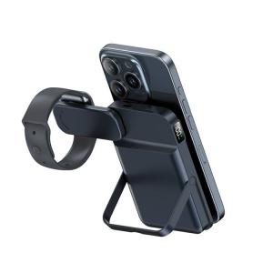 RINSTAR MG118 Blue Wireless Power Bank 10000mAh 3 in 1 Portable Charger 15W Magnetic Foldable Stand Quick Charging Adapter for Headphones and Watch 
